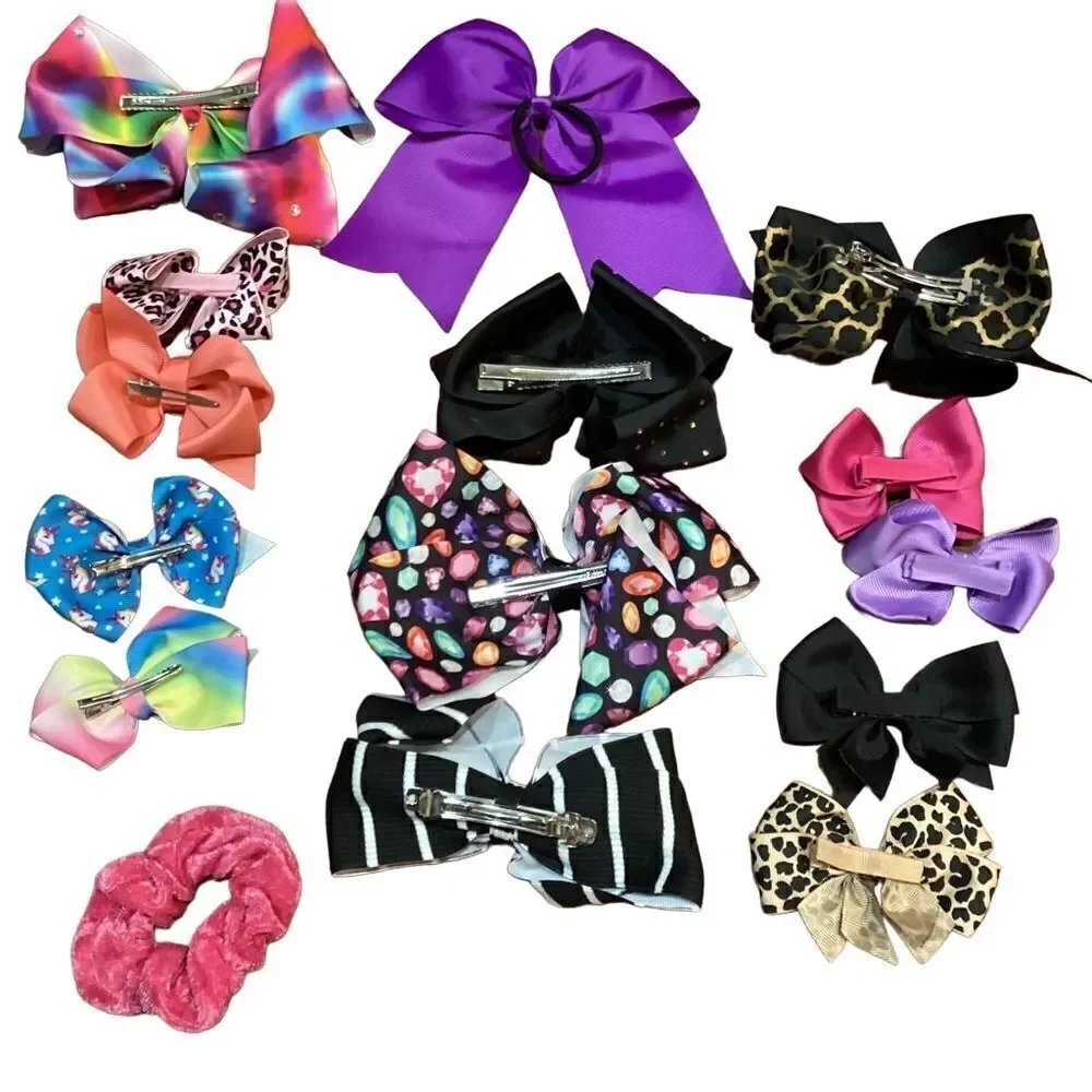Bundle of homemade Colorful Hair Accessories Bows and Hair Clips Ties Scrunchie